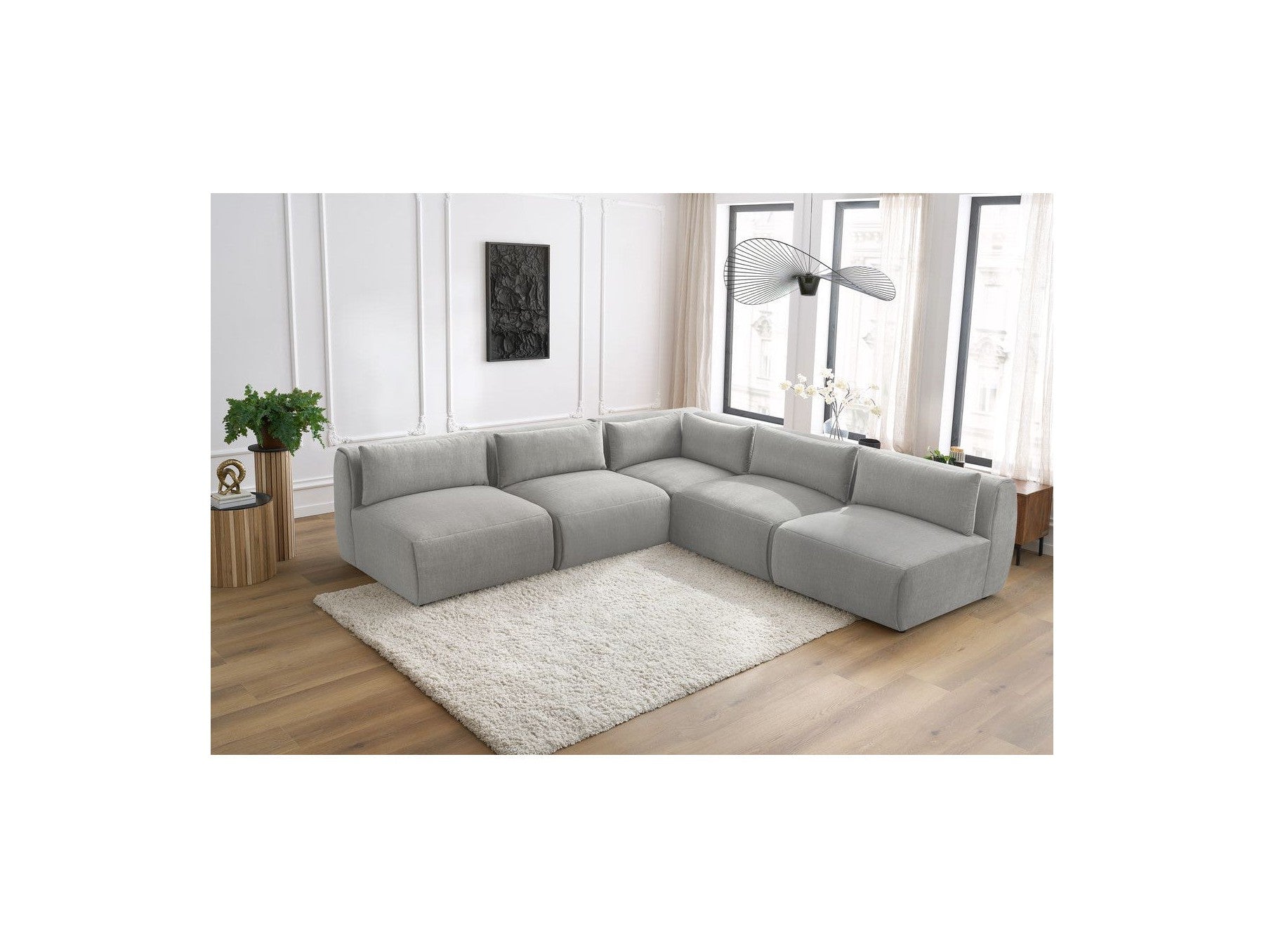 Jeanne - Canapé D'Angle Fixe Modulable - Tissu Velours Avec 4 Chauffeuses Et 1 Angle