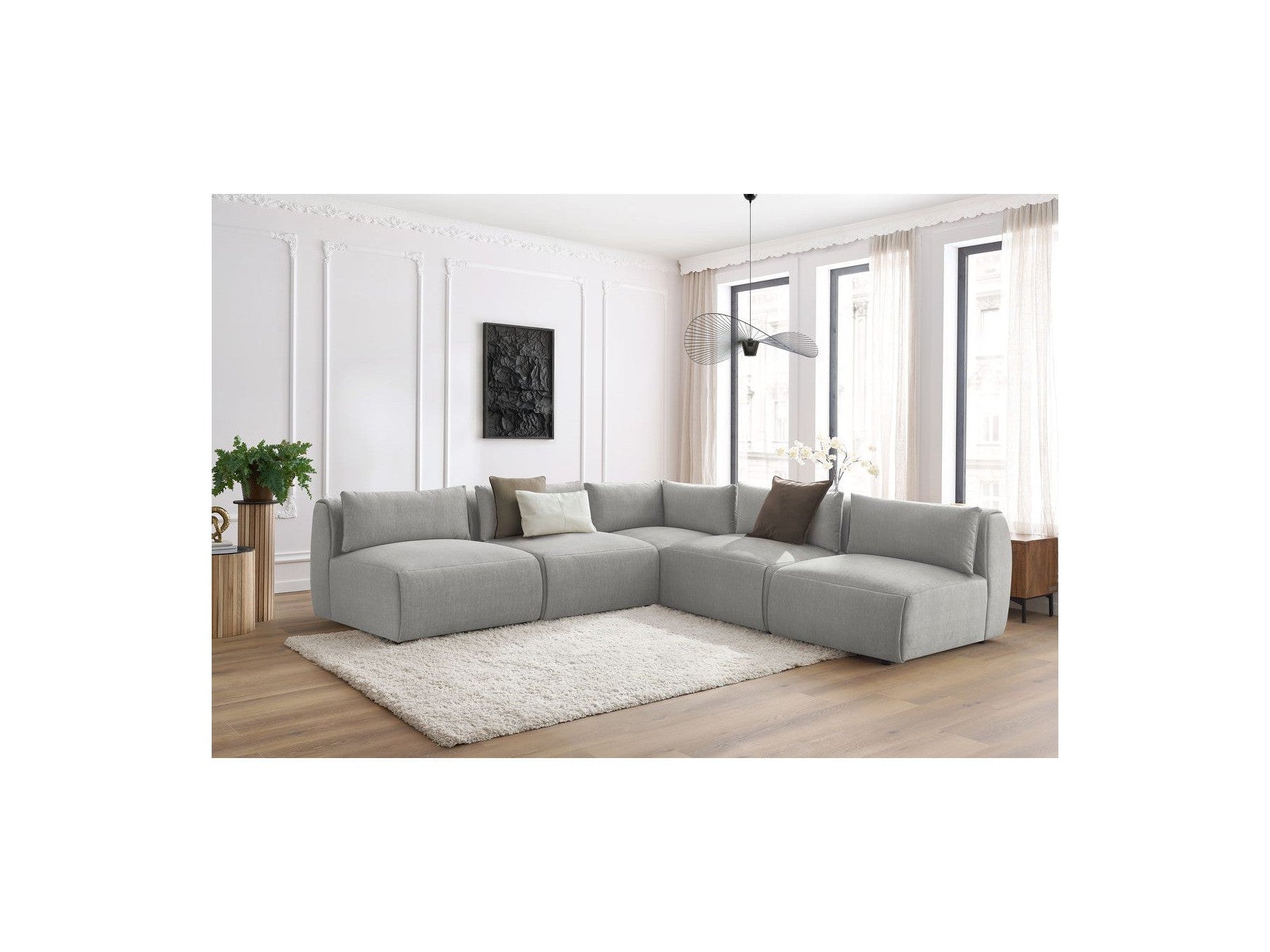 Jeanne - Canapé D'Angle Fixe Modulable - Tissu Velours Avec 4 Chauffeuses Et 1 Angle