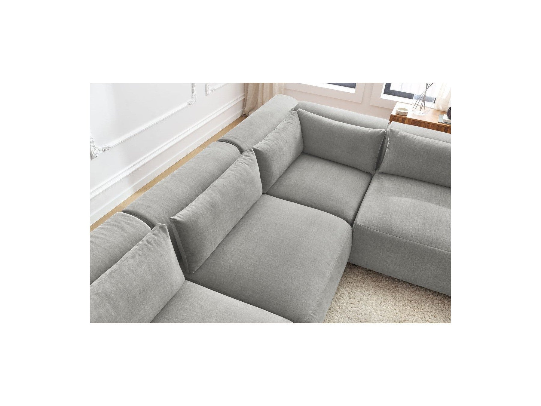Jeanne - Canapé D'Angle Fixe Modulable - Tissu Velours Avec 4 Chauffeuses Et 1 Angle