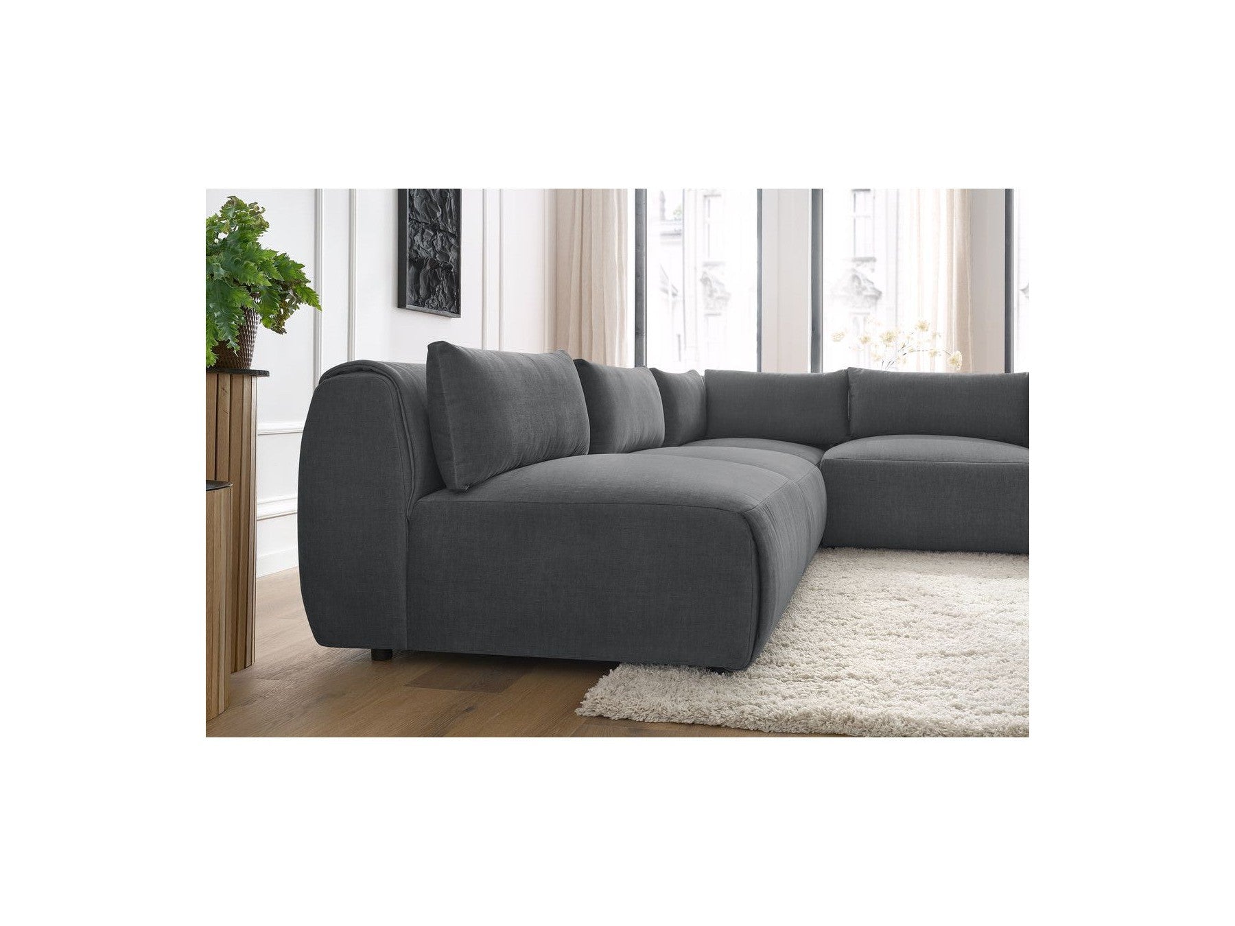 Jeanne - Canapé D'Angle Fixe Modulable - Tissu Velours Avec 4 Chauffeuses Et 1 Angle