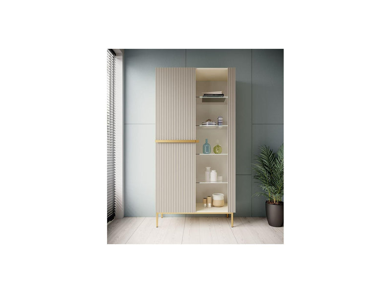 Kasha - Meuble Vitrine 2 Portes - Pieds Or