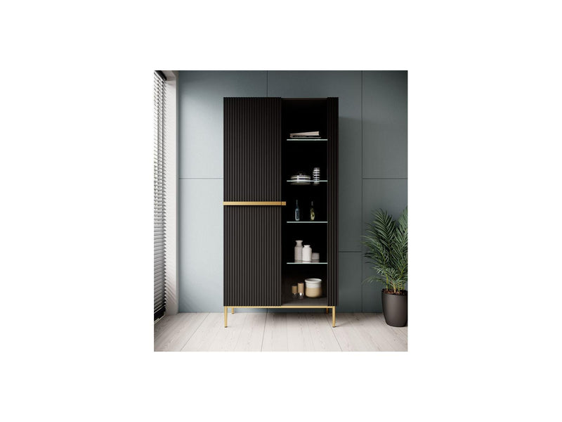 Kasha - Meuble Vitrine 2 Portes - Pieds Or