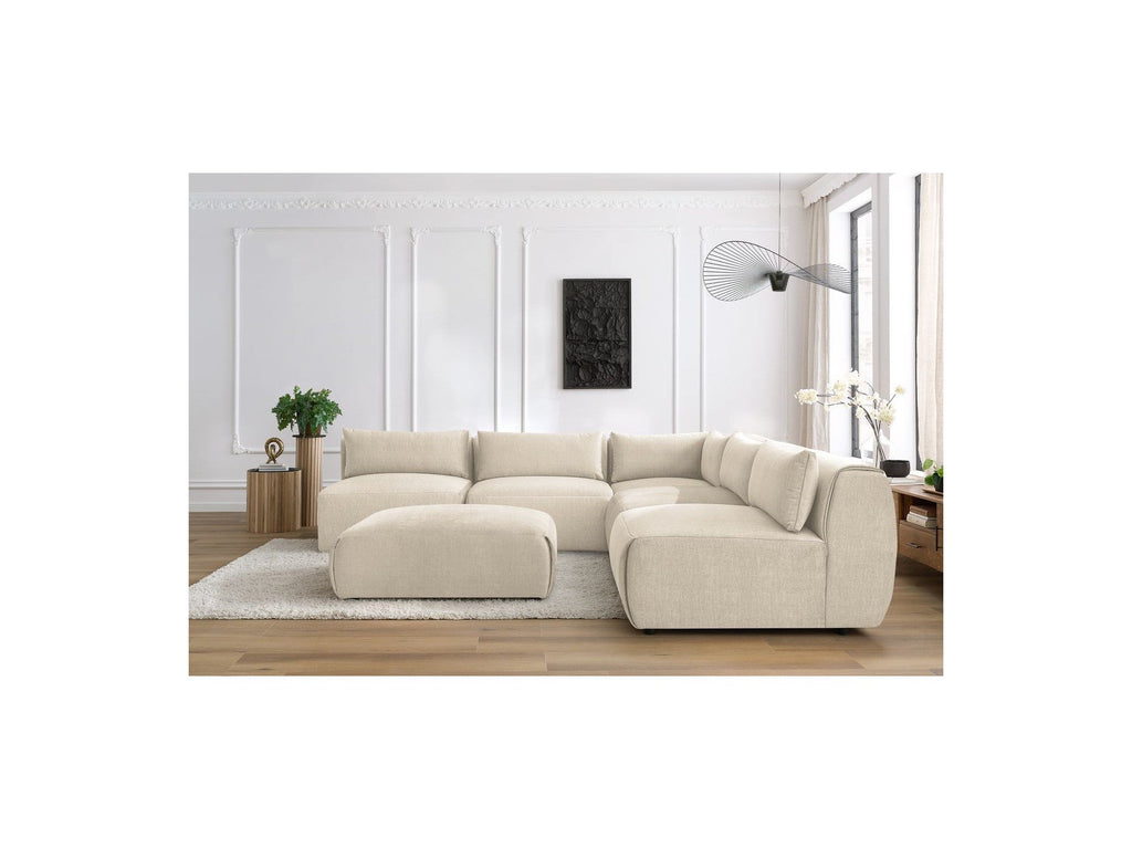 Canapé D'Angle Fixe Modulable Jeanne Tissu Velours Avec 4 Chauffeuses, 1 Angle Et 1 Pouf