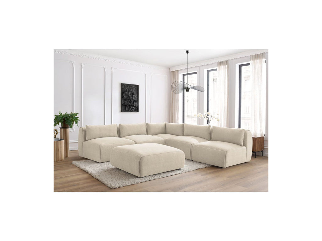 Canapé D'Angle Fixe Modulable Jeanne Tissu Velours Avec 4 Chauffeuses, 1 Angle Et 1 Pouf