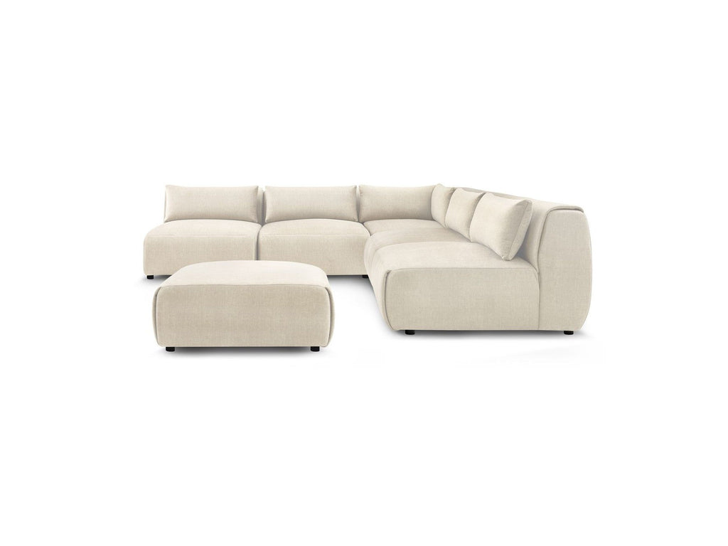 Canapé D'Angle Fixe Modulable Jeanne Tissu Velours Avec 4 Chauffeuses, 1 Angle Et 1 Pouf
