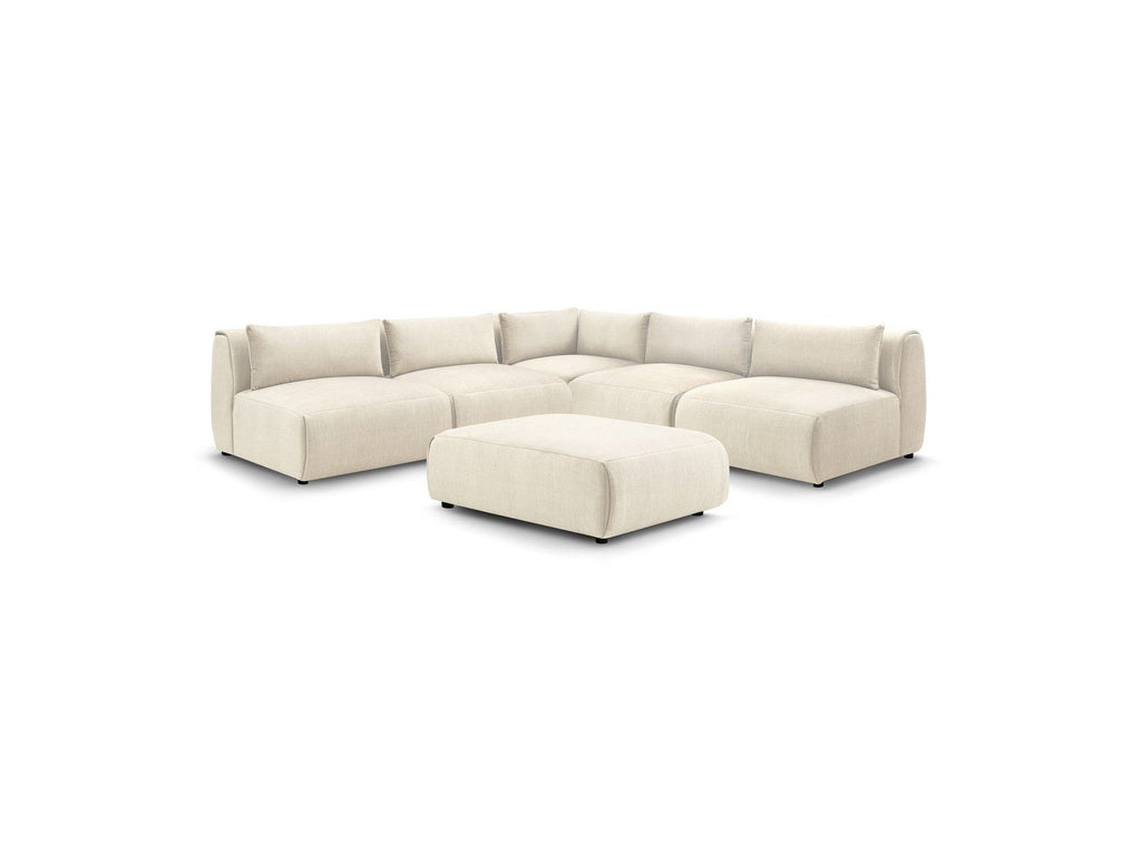 Canapé D'Angle Fixe Modulable Jeanne Tissu Velours Avec 4 Chauffeuses, 1 Angle Et 1 Pouf