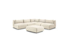 Canapé D'Angle Fixe Modulable Jeanne Tissu Velours Avec 4 Chauffeuses, 1 Angle Et 1 Pouf