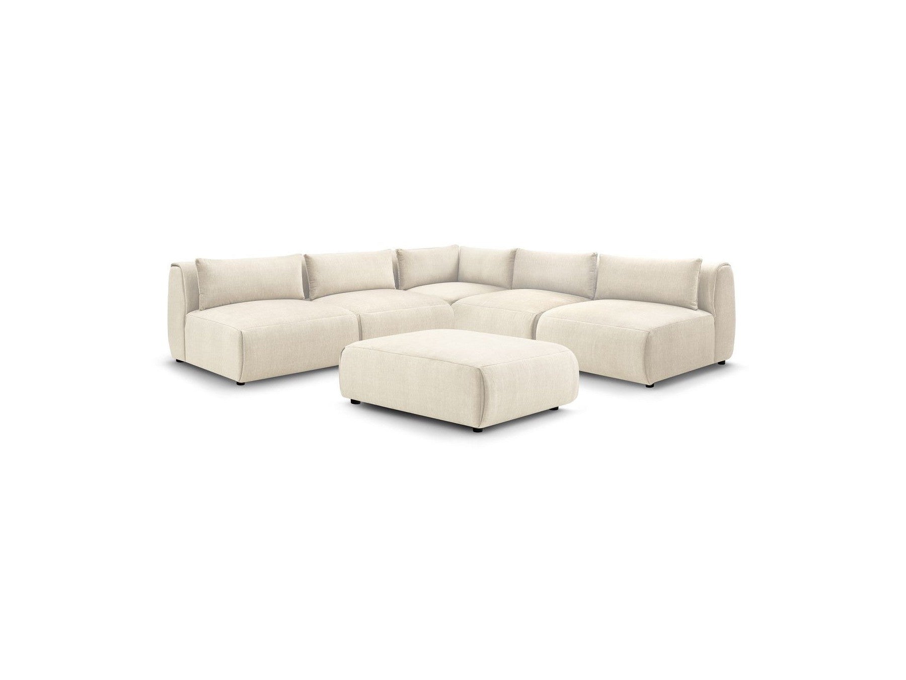 Canapé D'Angle Fixe Modulable Jeanne Tissu Velours Avec 4 Chauffeuses, 1 Angle Et 1 Pouf