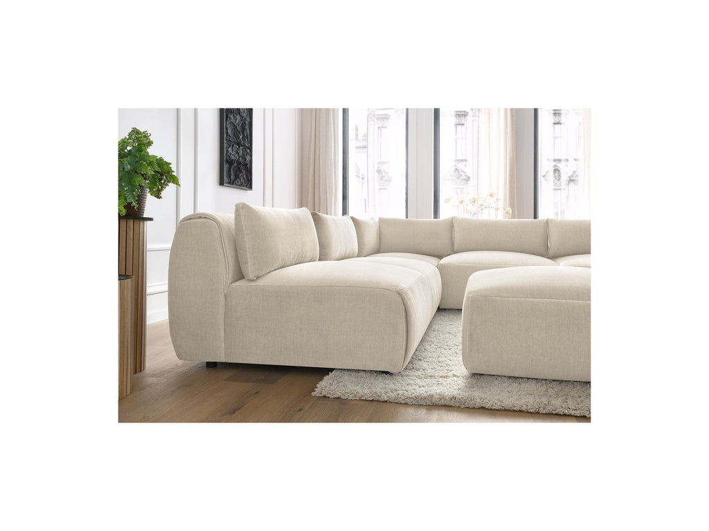 Canapé D'Angle Fixe Modulable Jeanne Tissu Velours Avec 4 Chauffeuses, 1 Angle Et 1 Pouf