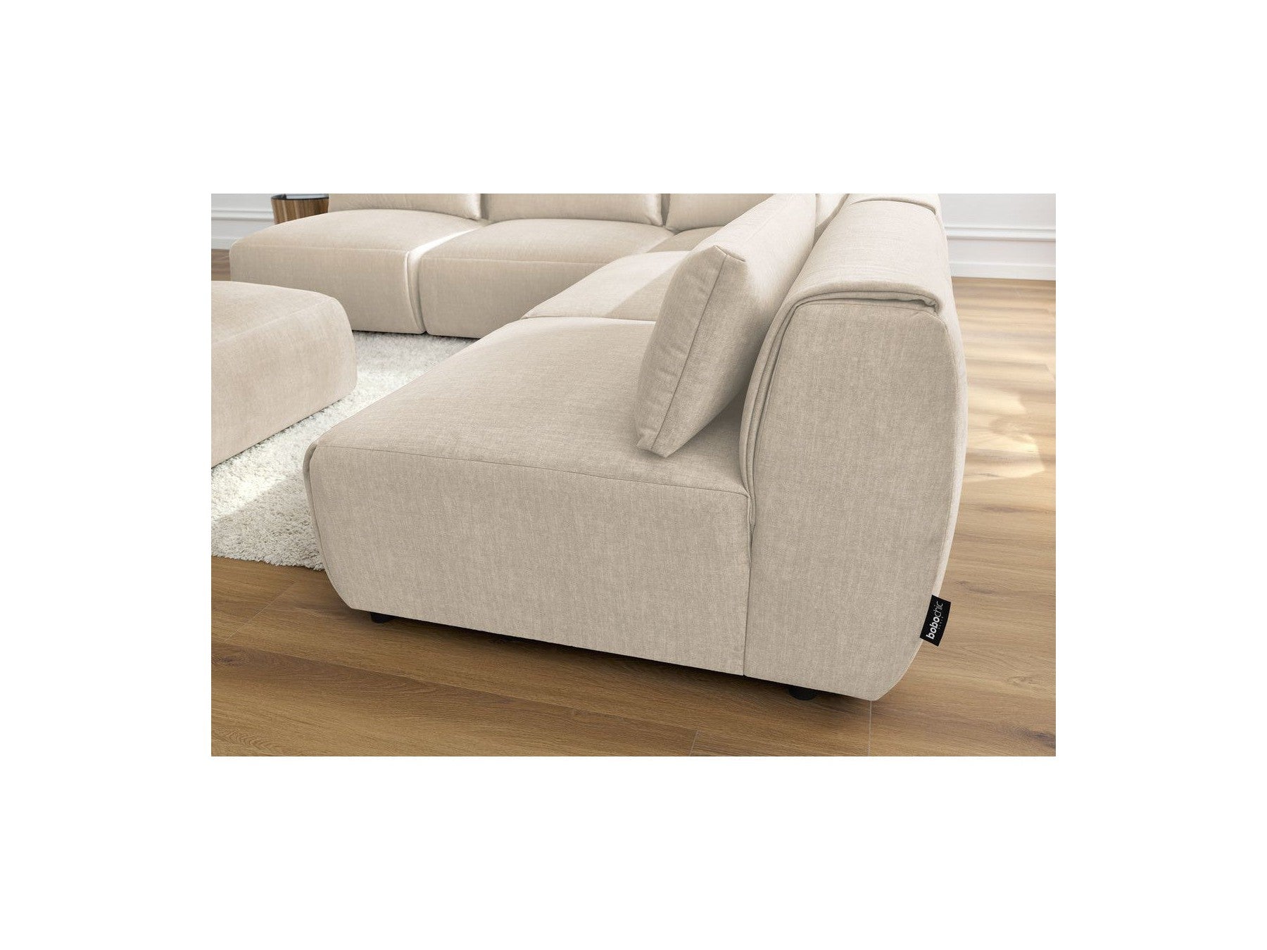 Canapé D'Angle Fixe Modulable Jeanne Tissu Velours Avec 4 Chauffeuses, 1 Angle Et 1 Pouf