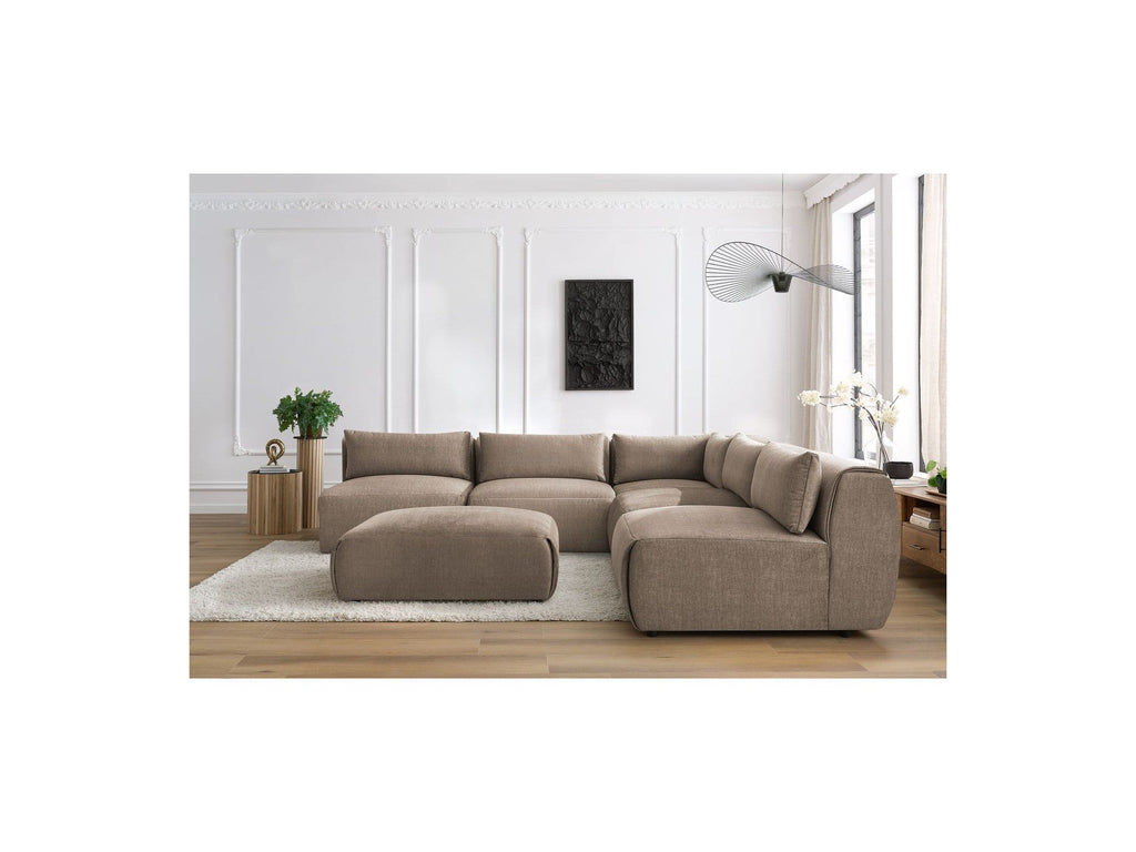 Canapé D'Angle Fixe Modulable Jeanne Tissu Velours Avec 4 Chauffeuses, 1 Angle Et 1 Pouf