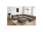 Canapé D'Angle Fixe Modulable Jeanne Tissu Velours Avec 4 Chauffeuses, 1 Angle Et 1 Pouf