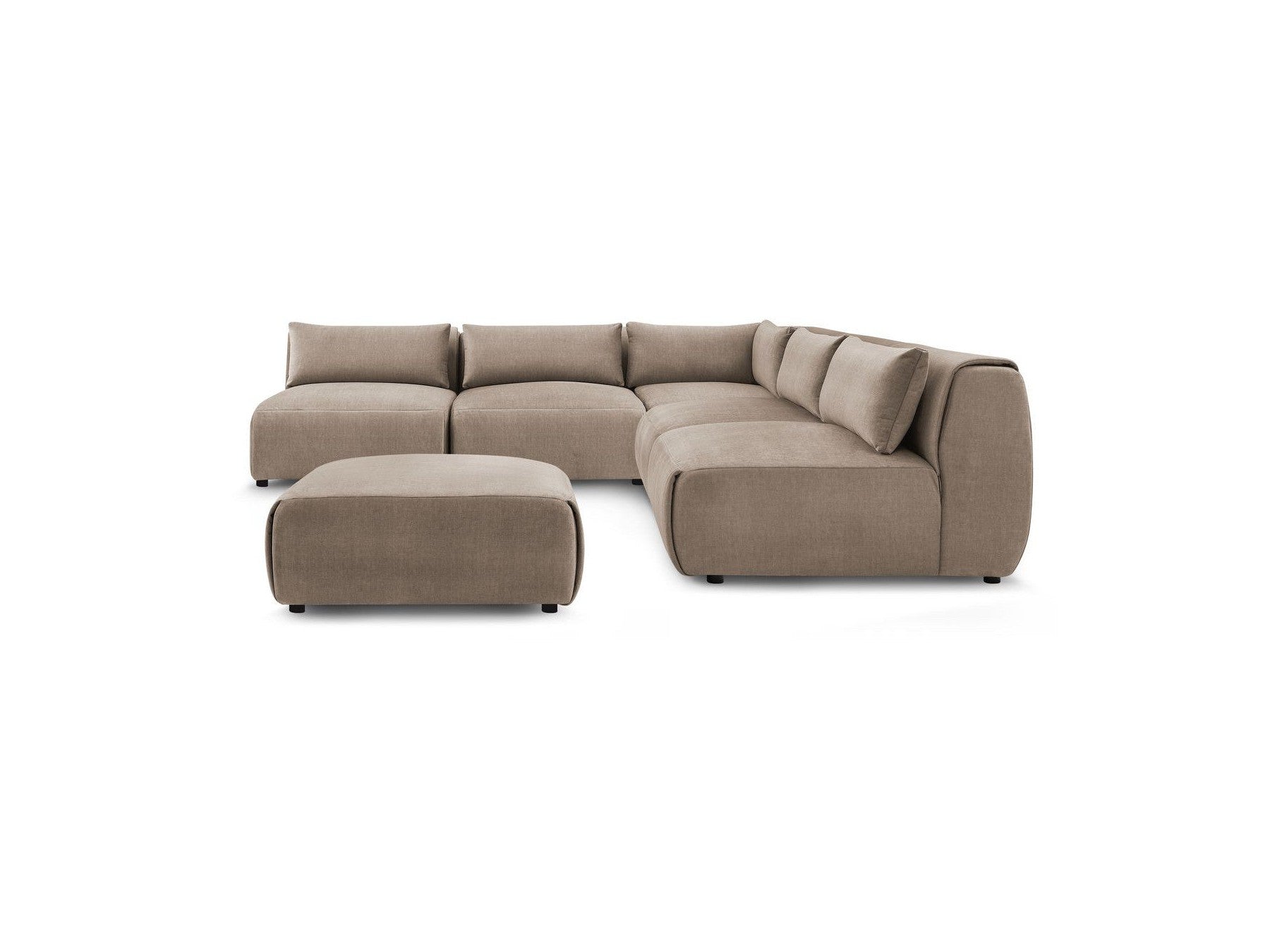 Canapé D'Angle Fixe Modulable Jeanne Tissu Velours Avec 4 Chauffeuses, 1 Angle Et 1 Pouf