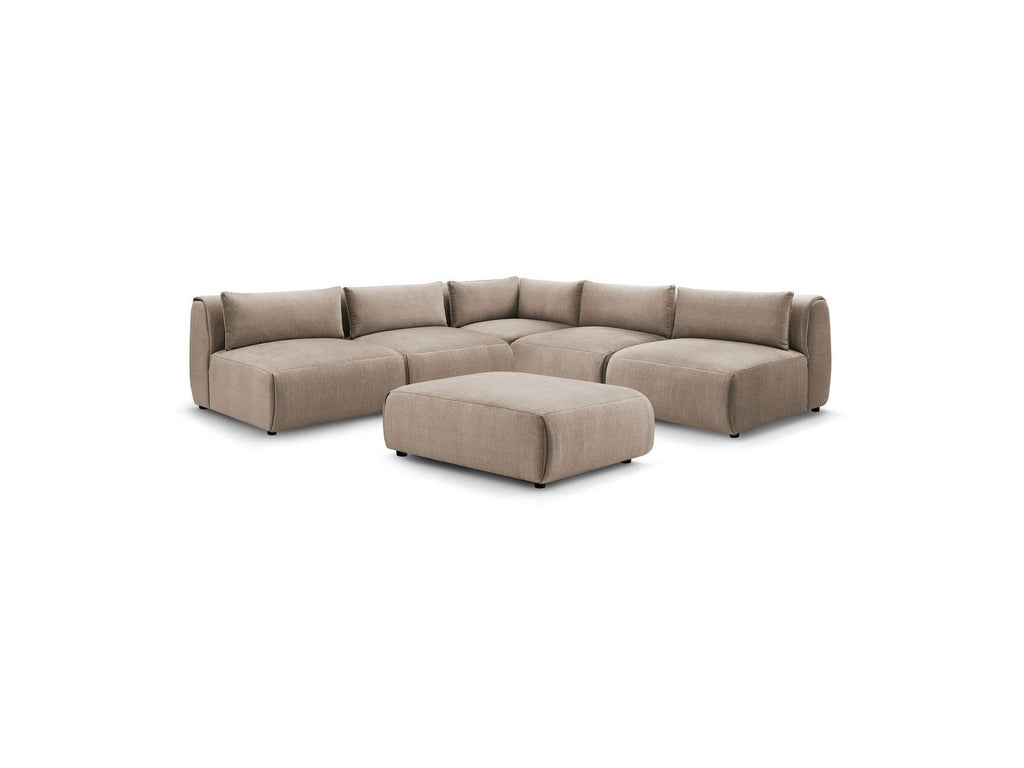 Canapé D'Angle Fixe Modulable Jeanne Tissu Velours Avec 4 Chauffeuses, 1 Angle Et 1 Pouf