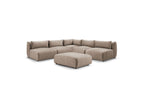Canapé D'Angle Fixe Modulable Jeanne Tissu Velours Avec 4 Chauffeuses, 1 Angle Et 1 Pouf