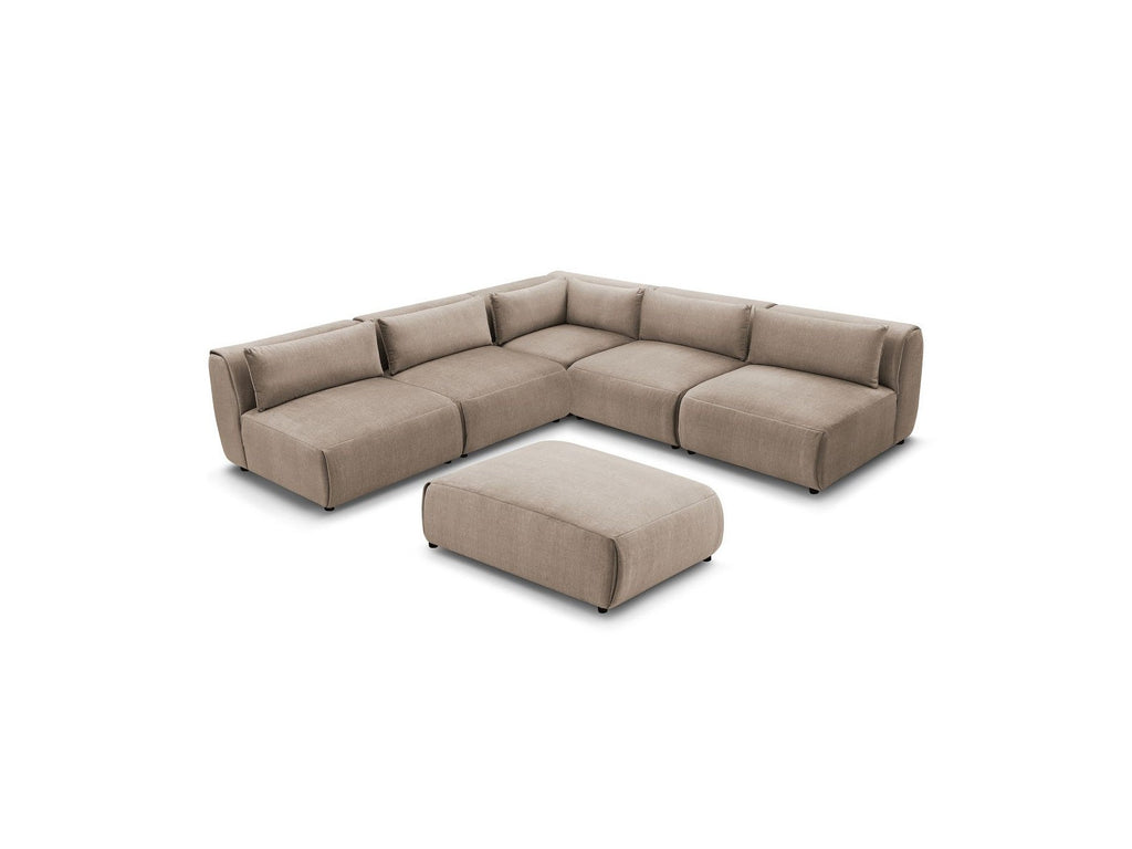 Canapé D'Angle Fixe Modulable Jeanne Tissu Velours Avec 4 Chauffeuses, 1 Angle Et 1 Pouf