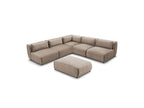 Canapé D'Angle Fixe Modulable Jeanne Tissu Velours Avec 4 Chauffeuses, 1 Angle Et 1 Pouf