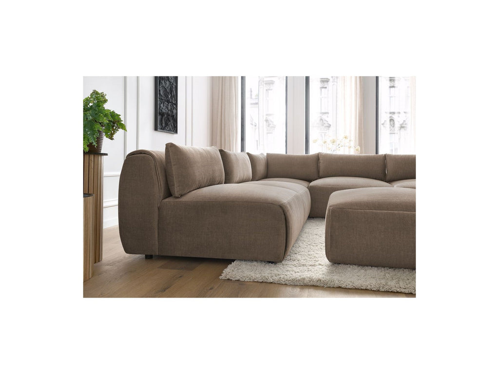 Canapé D'Angle Fixe Modulable Jeanne Tissu Velours Avec 4 Chauffeuses, 1 Angle Et 1 Pouf
