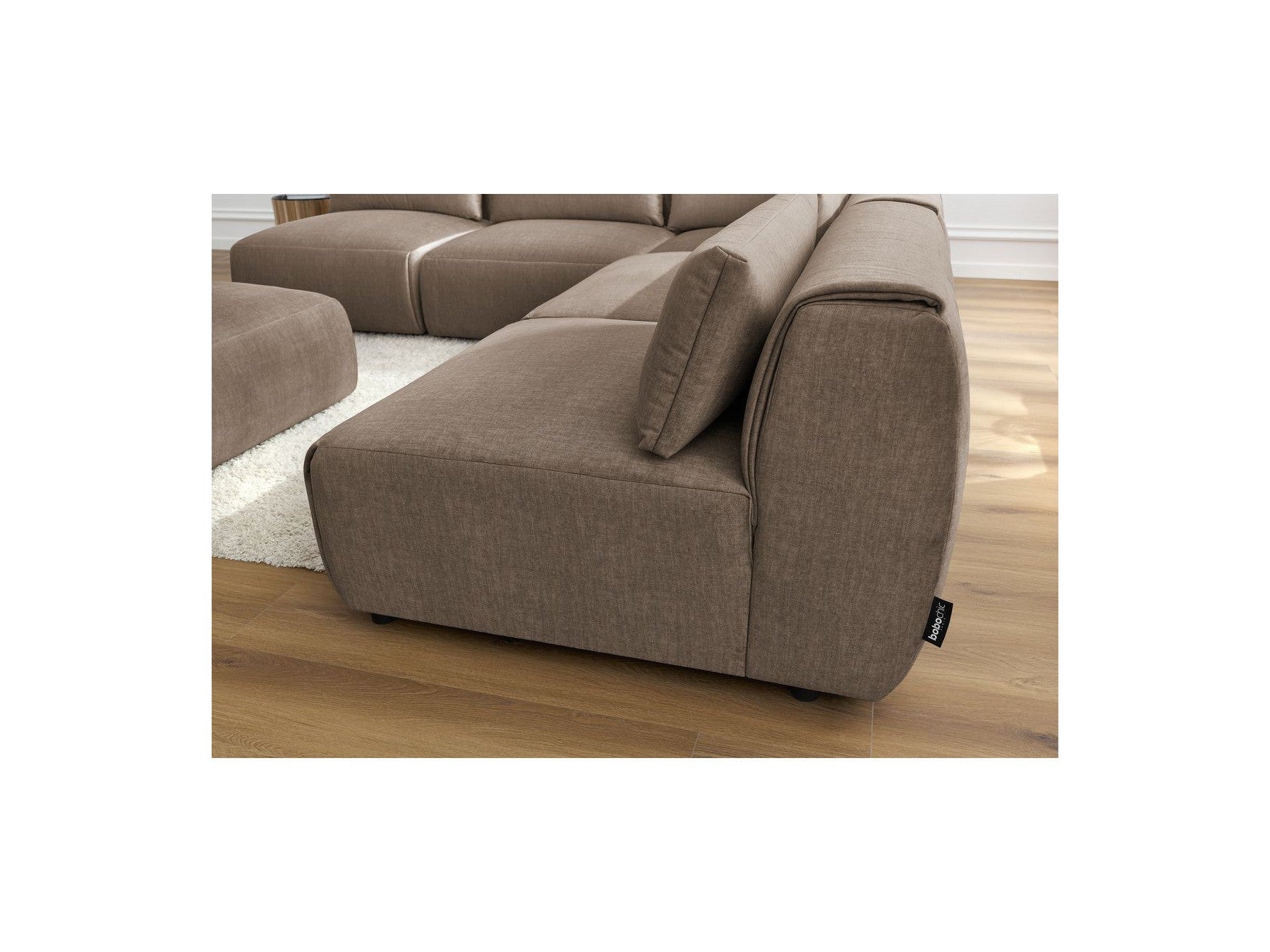 Canapé D'Angle Fixe Modulable Jeanne Tissu Velours Avec 4 Chauffeuses, 1 Angle Et 1 Pouf