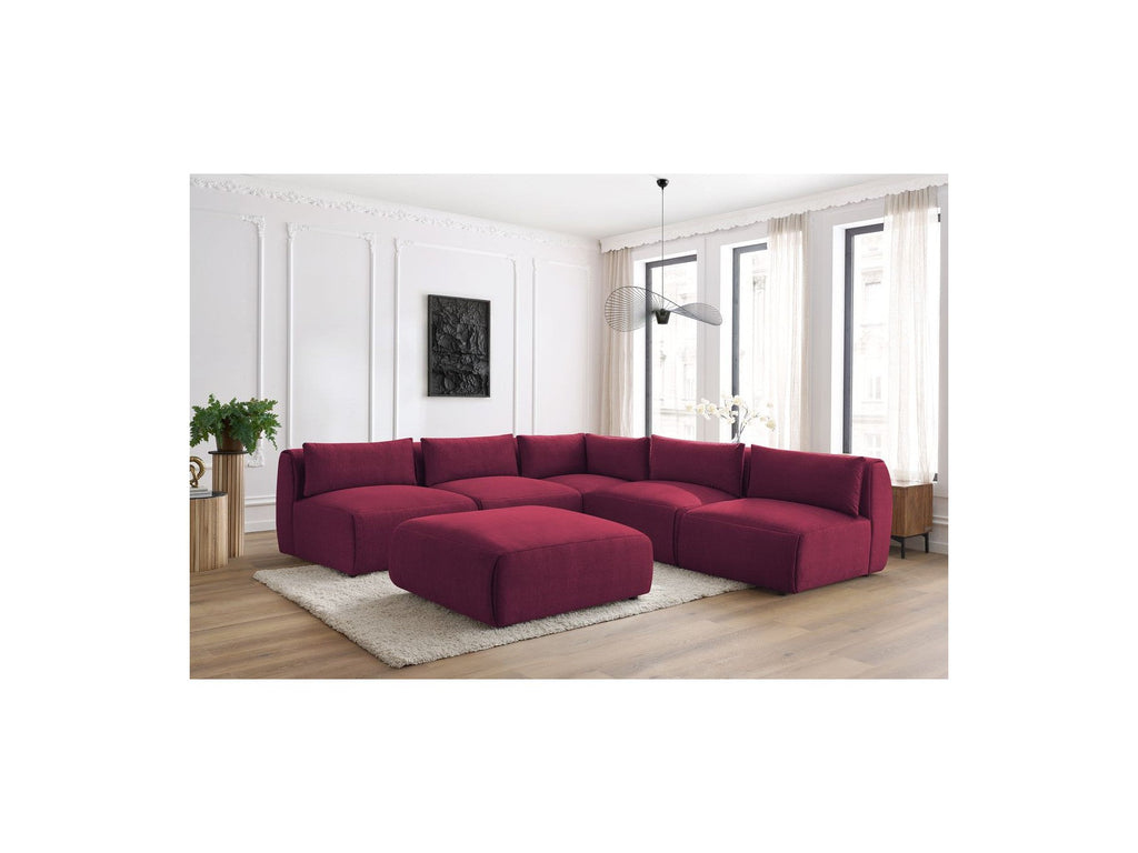 Canapé D'Angle Fixe Modulable Jeanne Tissu Velours Avec 4 Chauffeuses, 1 Angle Et 1 Pouf