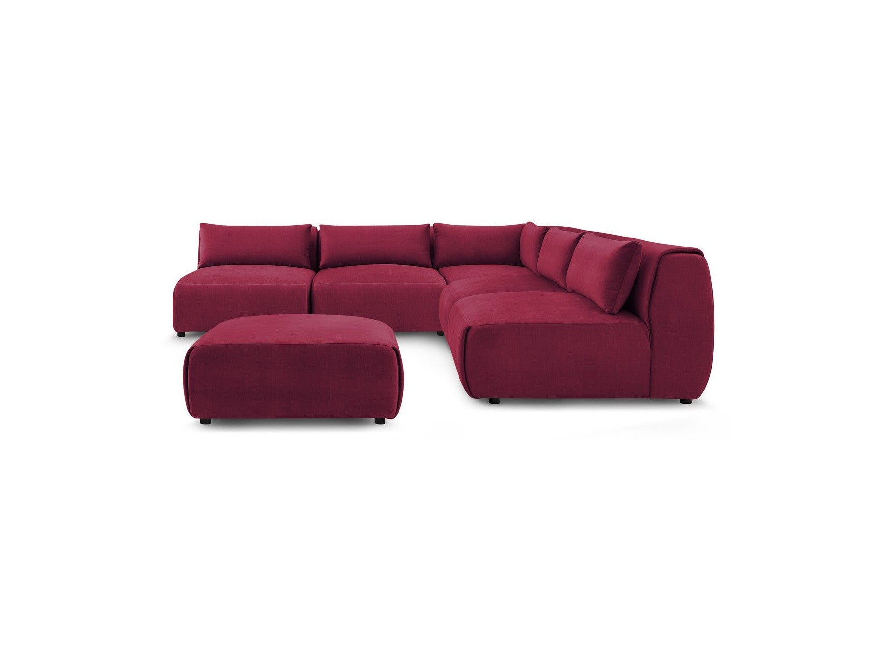 Canapé D'Angle Fixe Modulable Jeanne Tissu Velours Avec 4 Chauffeuses, 1 Angle Et 1 Pouf