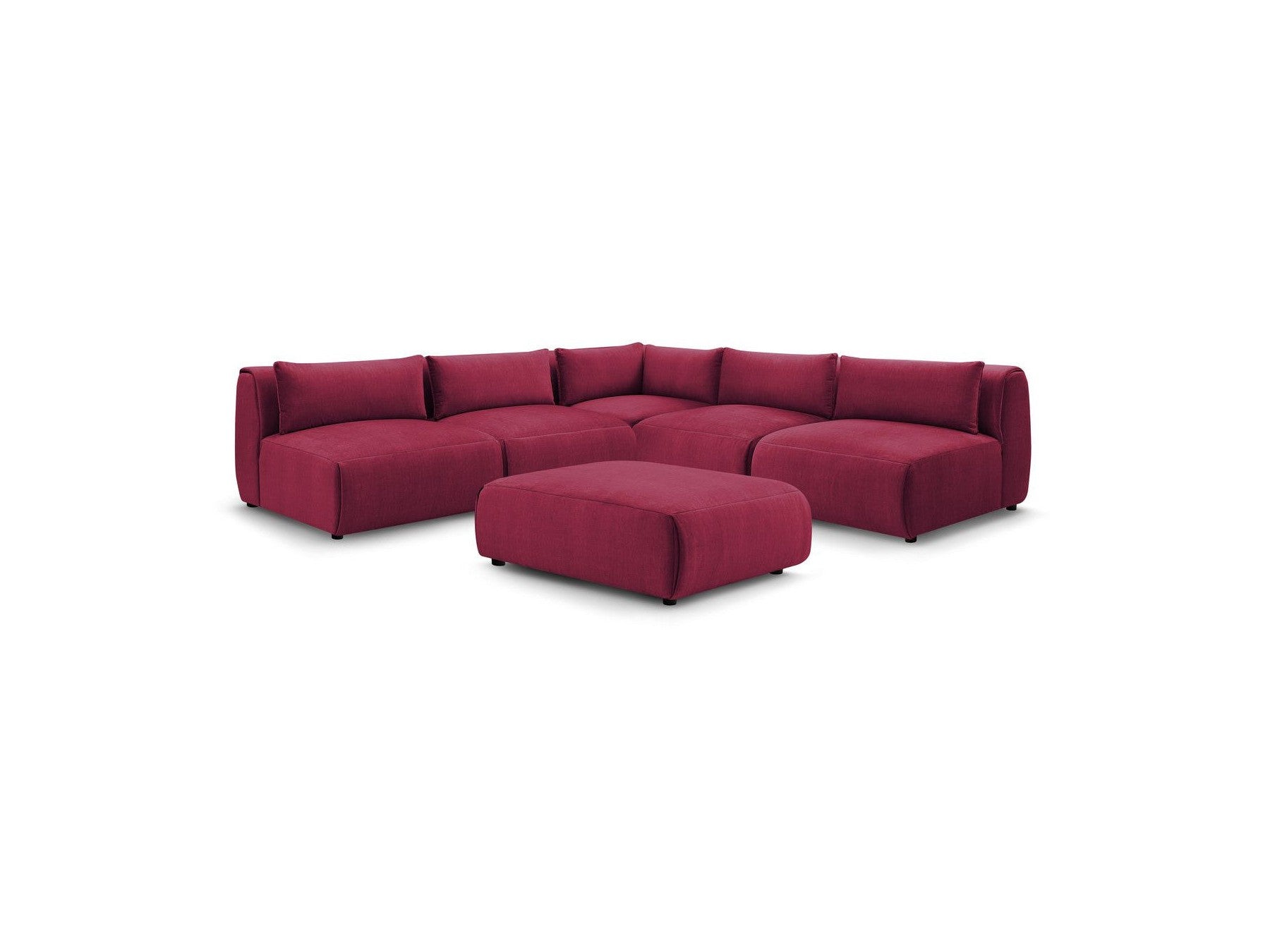 Canapé D'Angle Fixe Modulable Jeanne Tissu Velours Avec 4 Chauffeuses, 1 Angle Et 1 Pouf