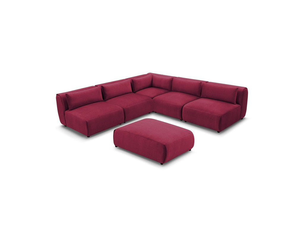 Canapé D'Angle Fixe Modulable Jeanne Tissu Velours Avec 4 Chauffeuses, 1 Angle Et 1 Pouf