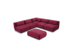 Canapé D'Angle Fixe Modulable Jeanne Tissu Velours Avec 4 Chauffeuses, 1 Angle Et 1 Pouf