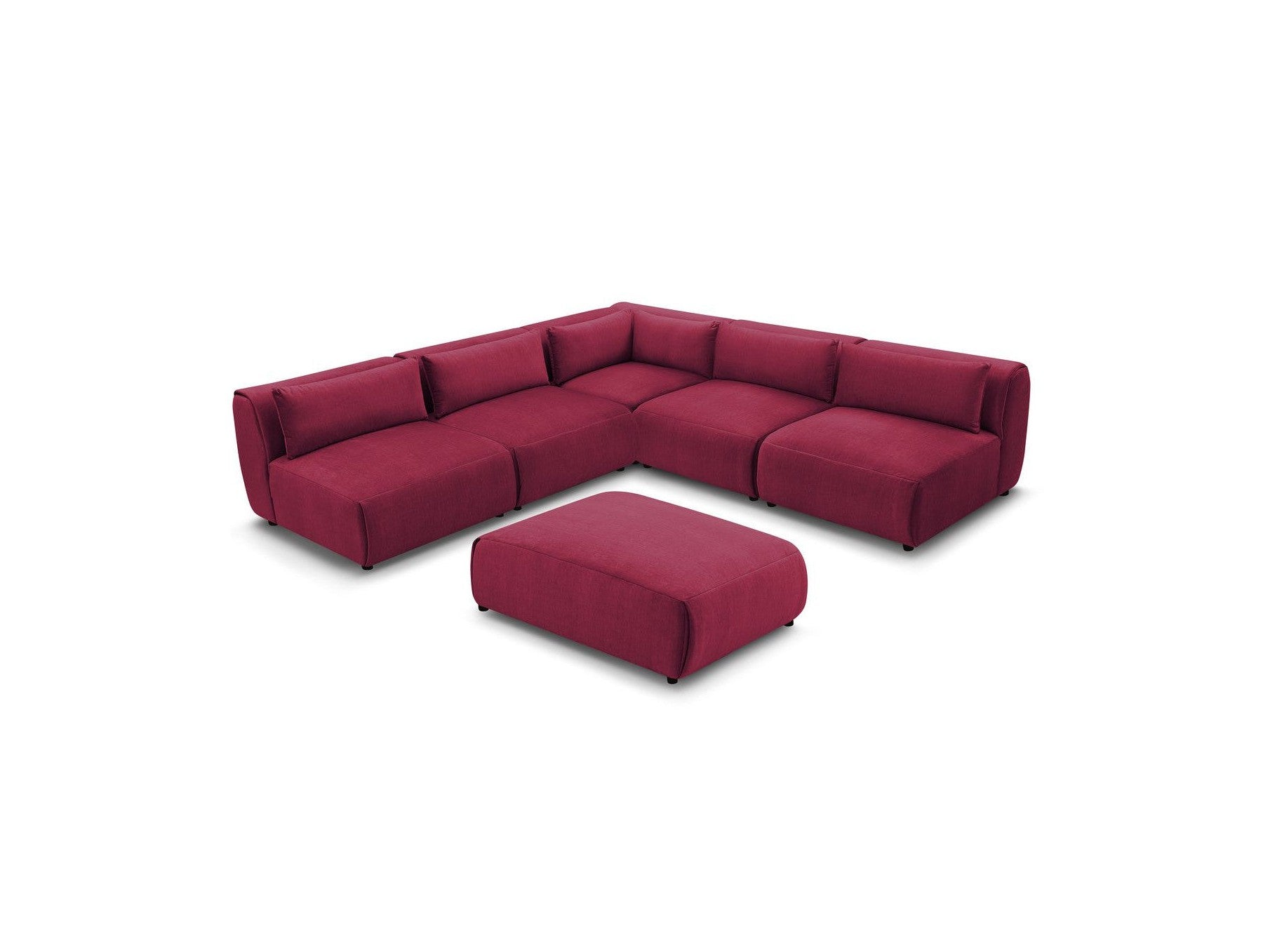 Canapé D'Angle Fixe Modulable Jeanne Tissu Velours Avec 4 Chauffeuses, 1 Angle Et 1 Pouf