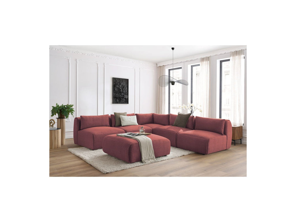 Canapé D'Angle Fixe Modulable Jeanne Tissu Velours Avec 4 Chauffeuses, 1 Angle Et 1 Pouf