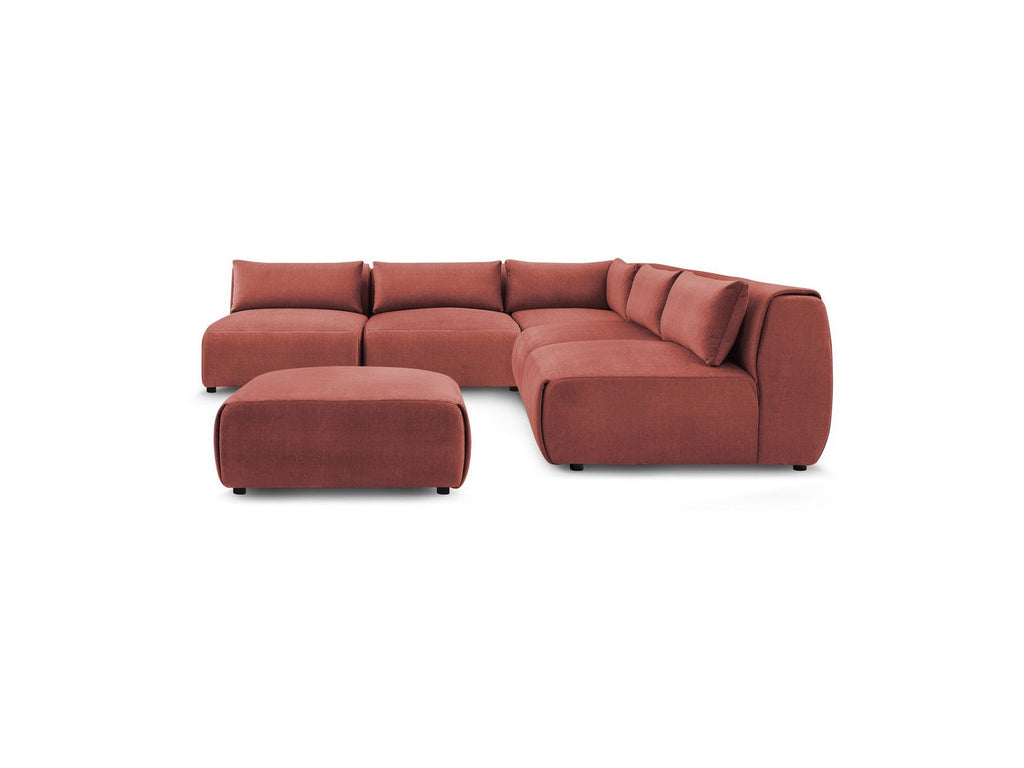 Canapé D'Angle Fixe Modulable Jeanne Tissu Velours Avec 4 Chauffeuses, 1 Angle Et 1 Pouf