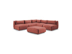 Canapé D'Angle Fixe Modulable Jeanne Tissu Velours Avec 4 Chauffeuses, 1 Angle Et 1 Pouf