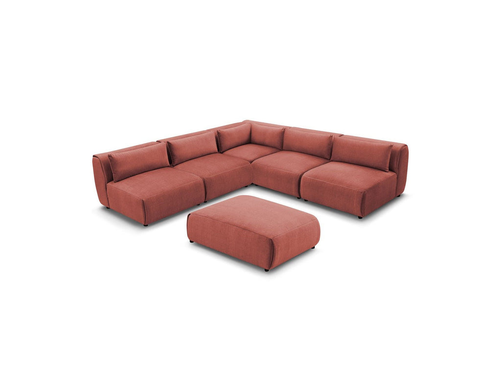 Canapé D'Angle Fixe Modulable Jeanne Tissu Velours Avec 4 Chauffeuses, 1 Angle Et 1 Pouf