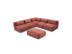 Canapé D'Angle Fixe Modulable Jeanne Tissu Velours Avec 4 Chauffeuses, 1 Angle Et 1 Pouf