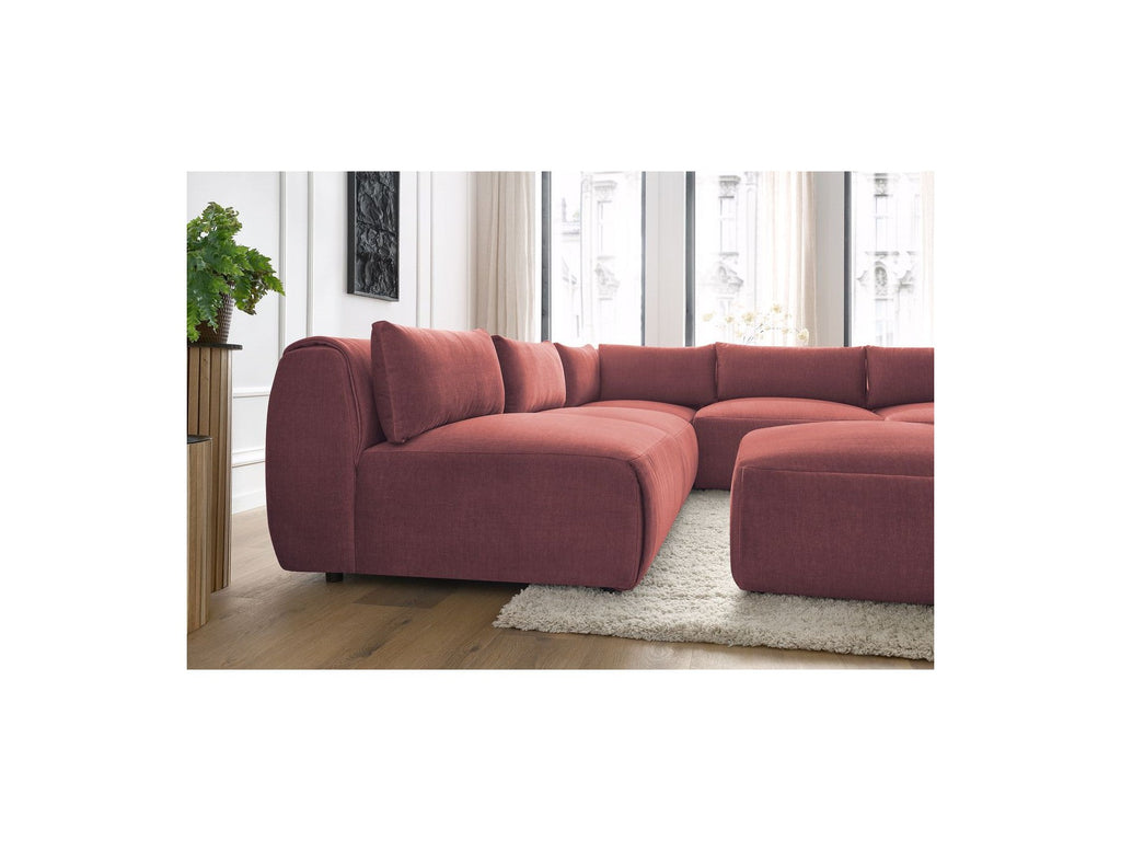 Canapé D'Angle Fixe Modulable Jeanne Tissu Velours Avec 4 Chauffeuses, 1 Angle Et 1 Pouf