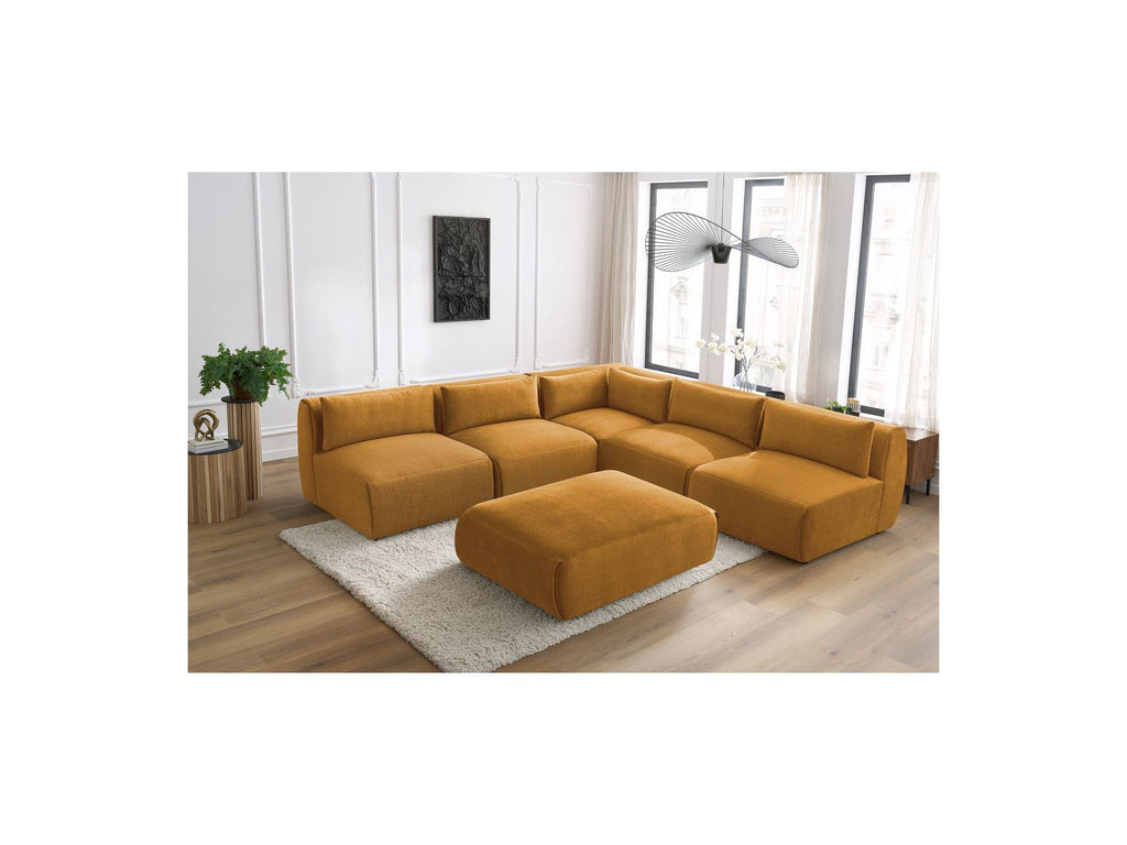 Canapé D'Angle Fixe Modulable Jeanne Tissu Velours Avec 4 Chauffeuses, 1 Angle Et 1 Pouf