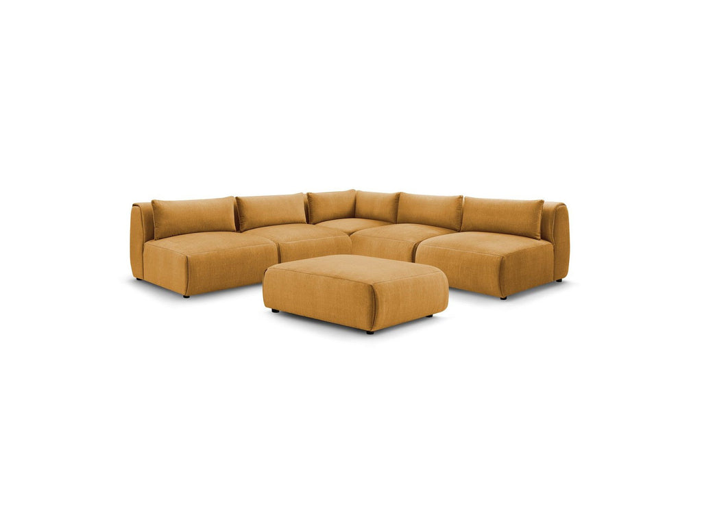 Canapé D'Angle Fixe Modulable Jeanne Tissu Velours Avec 4 Chauffeuses, 1 Angle Et 1 Pouf