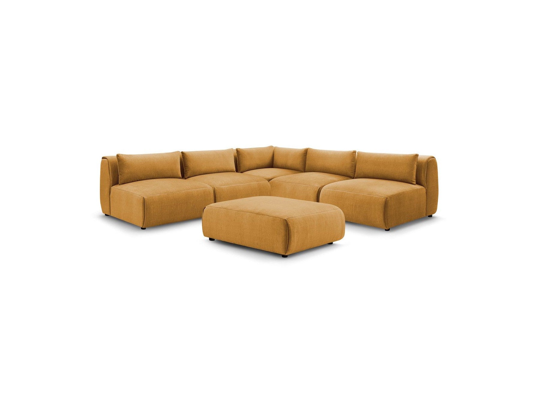 Canapé D'Angle Fixe Modulable Jeanne Tissu Velours Avec 4 Chauffeuses, 1 Angle Et 1 Pouf