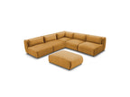 Canapé D'Angle Fixe Modulable Jeanne Tissu Velours Avec 4 Chauffeuses, 1 Angle Et 1 Pouf