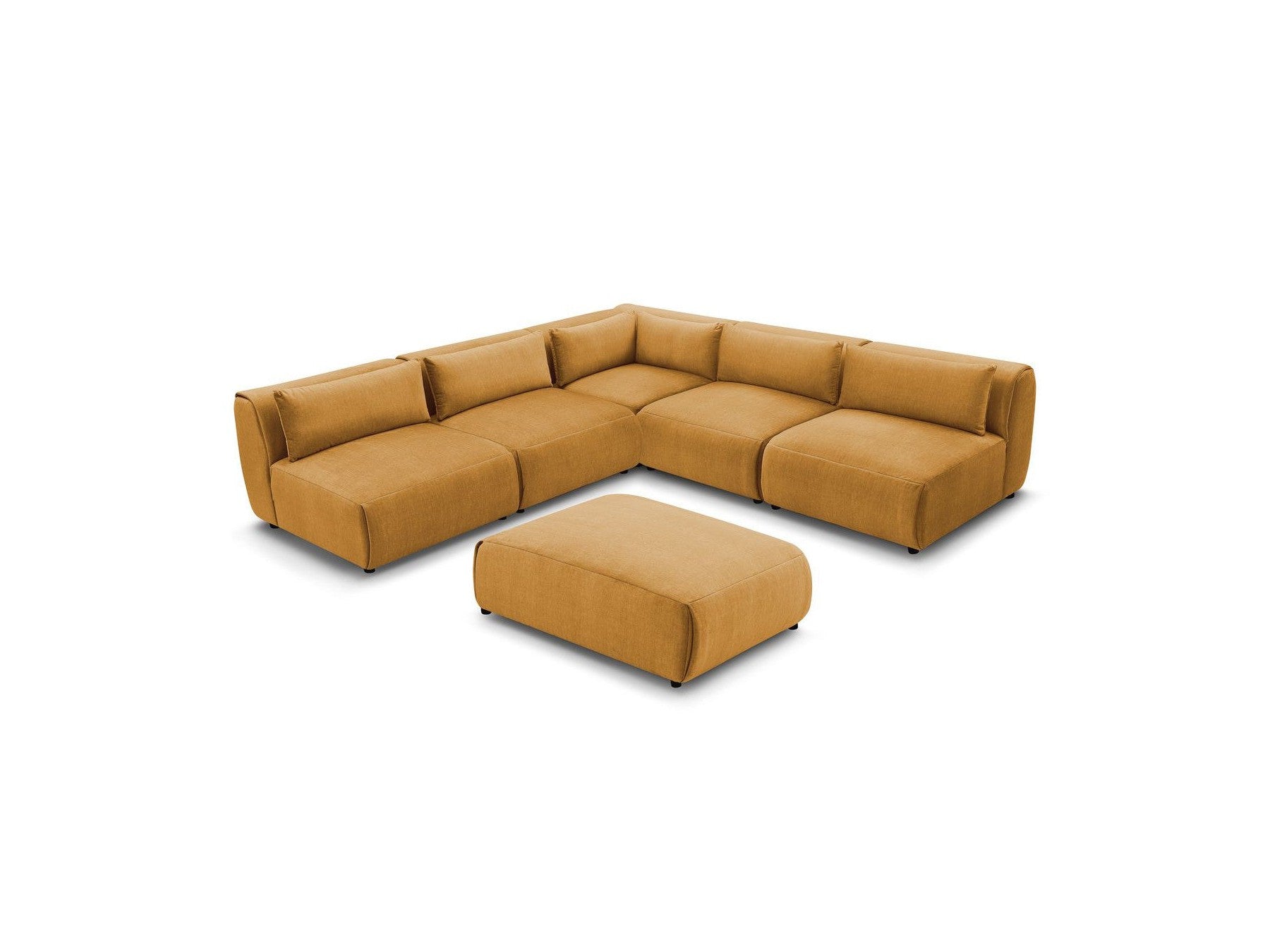 Canapé D'Angle Fixe Modulable Jeanne Tissu Velours Avec 4 Chauffeuses, 1 Angle Et 1 Pouf