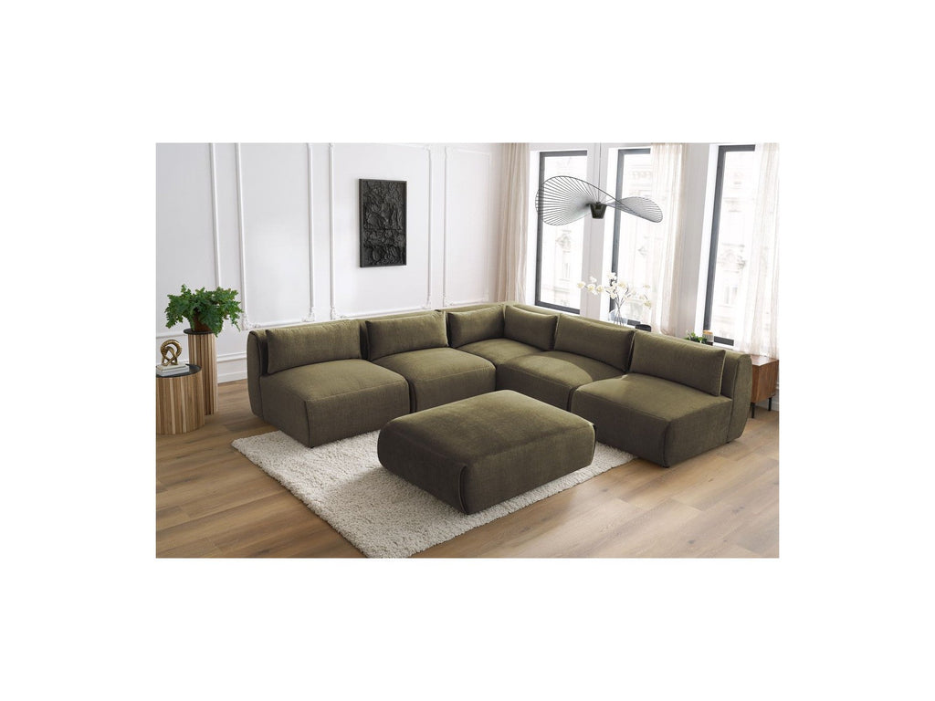 Canapé D'Angle Fixe Modulable Jeanne Tissu Velours Avec 4 Chauffeuses, 1 Angle Et 1 Pouf
