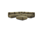 Canapé D'Angle Fixe Modulable Jeanne Tissu Velours Avec 4 Chauffeuses, 1 Angle Et 1 Pouf
