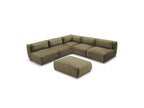 Canapé D'Angle Fixe Modulable Jeanne Tissu Velours Avec 4 Chauffeuses, 1 Angle Et 1 Pouf