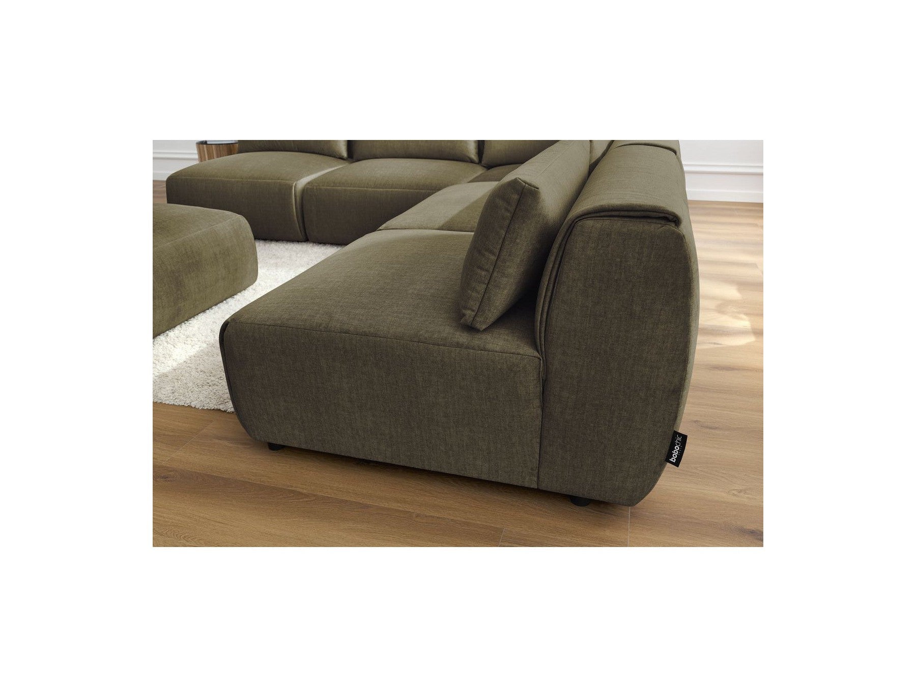 Canapé D'Angle Fixe Modulable Jeanne Tissu Velours Avec 4 Chauffeuses, 1 Angle Et 1 Pouf