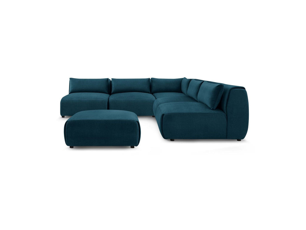 Canapé D'Angle Fixe Modulable Jeanne Tissu Velours Avec 4 Chauffeuses, 1 Angle Et 1 Pouf