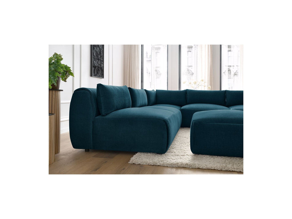 Canapé D'Angle Fixe Modulable Jeanne Tissu Velours Avec 4 Chauffeuses, 1 Angle Et 1 Pouf