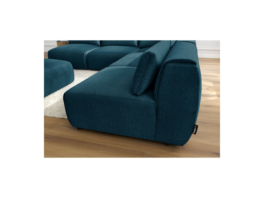 Canapé D'Angle Fixe Modulable Jeanne Tissu Velours Avec 4 Chauffeuses, 1 Angle Et 1 Pouf