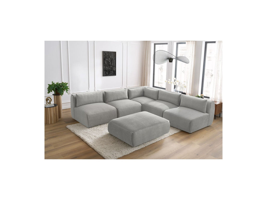 Canapé D'Angle Fixe Modulable Jeanne Tissu Velours Avec 4 Chauffeuses, 1 Angle Et 1 Pouf