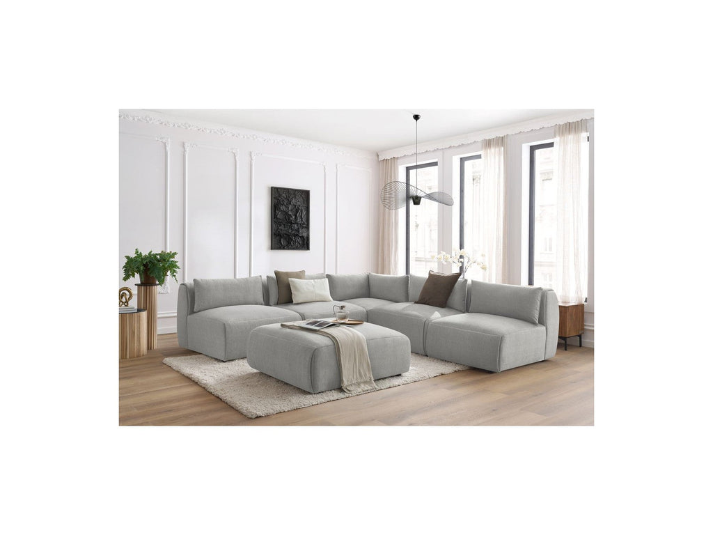 Canapé D'Angle Fixe Modulable Jeanne Tissu Velours Avec 4 Chauffeuses, 1 Angle Et 1 Pouf