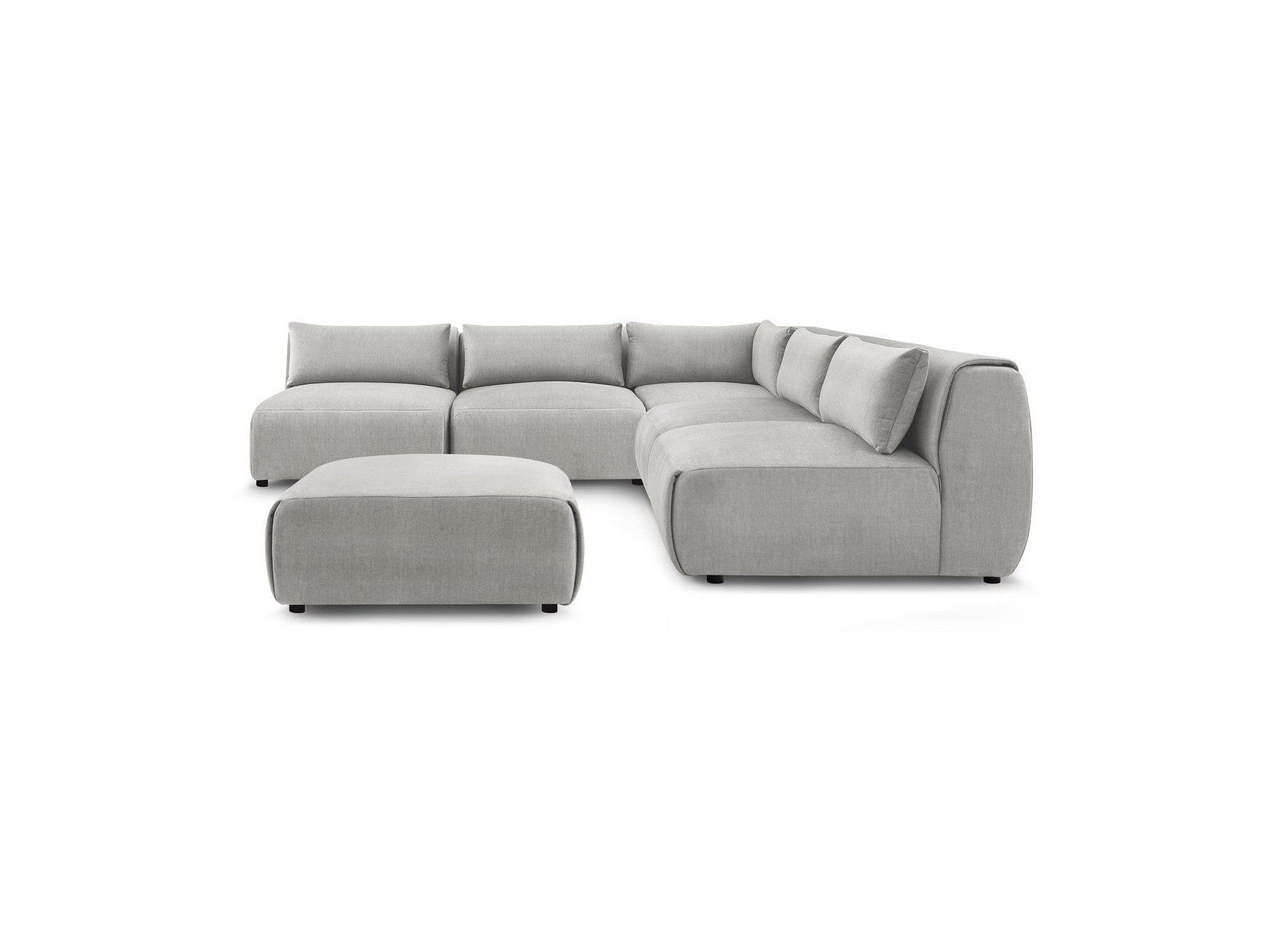 Canapé D'Angle Fixe Modulable Jeanne Tissu Velours Avec 4 Chauffeuses, 1 Angle Et 1 Pouf